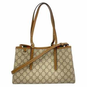 Gucci GG Supreme Handbag 815214 Brown Champagne 2-Way Bag for Women